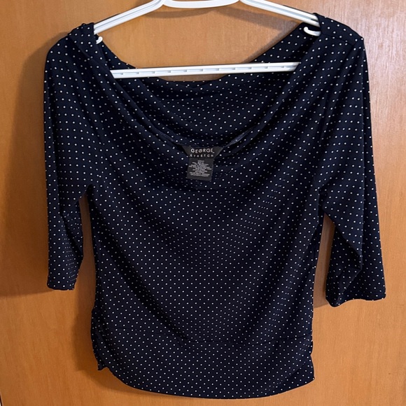 George Tops - George Navy Polka Dot Scoop Neck Top